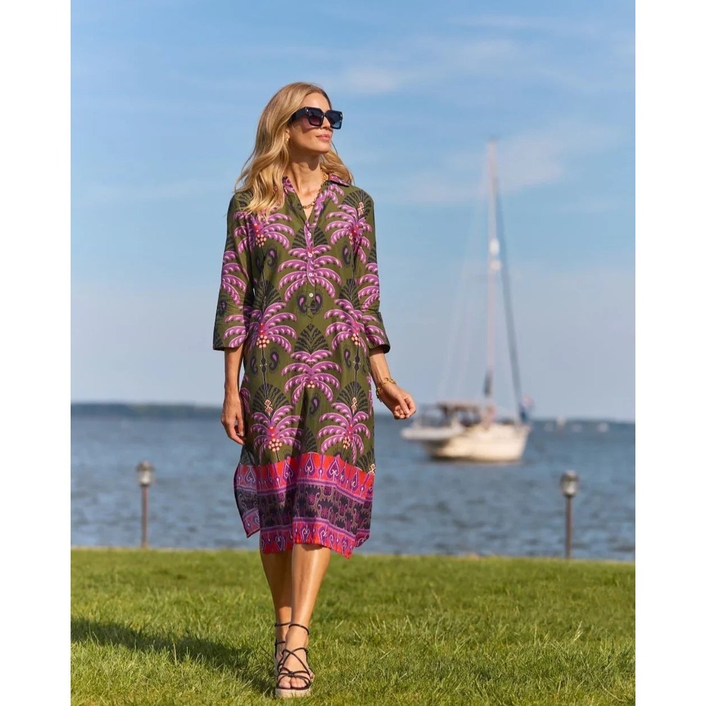 NWT!! JUDE CONNALLY Kallan Cotton Voile Tunic Dress Pockets Midi Frond Loden XXL